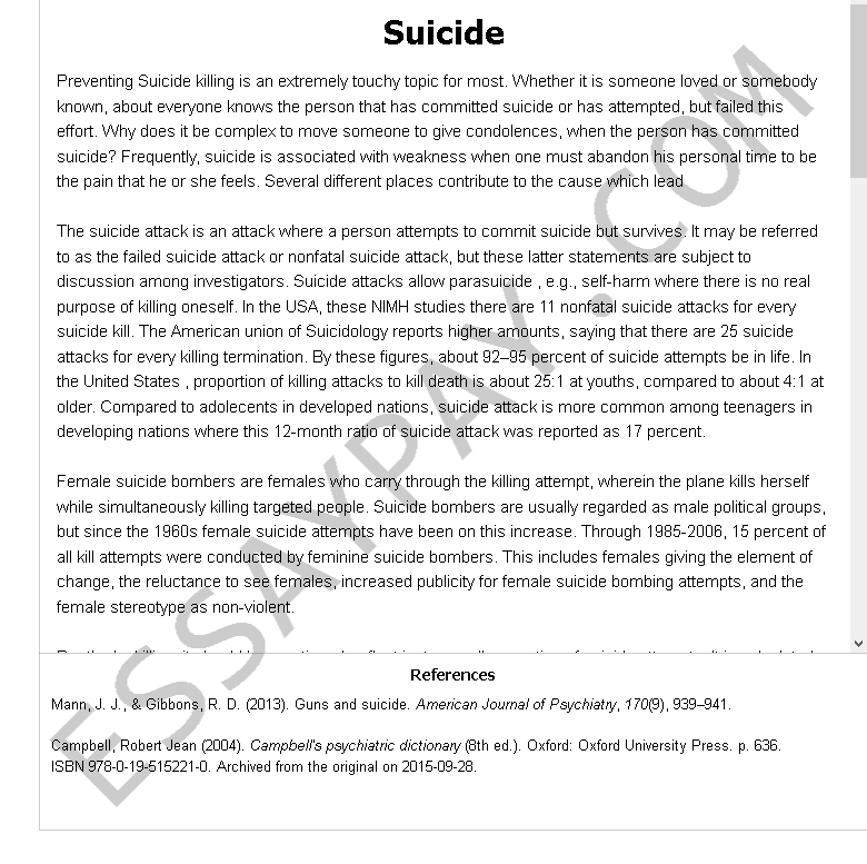 suicide  - Free Essay Example