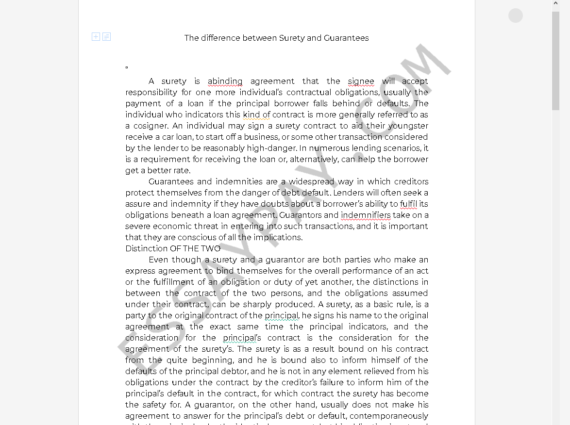 surety vs guarantee - Free Essay Example