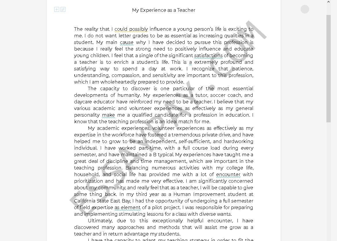 academic experience essay example