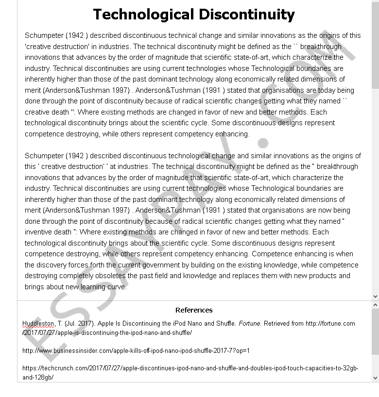 technological discontinuity - Free Essay Example