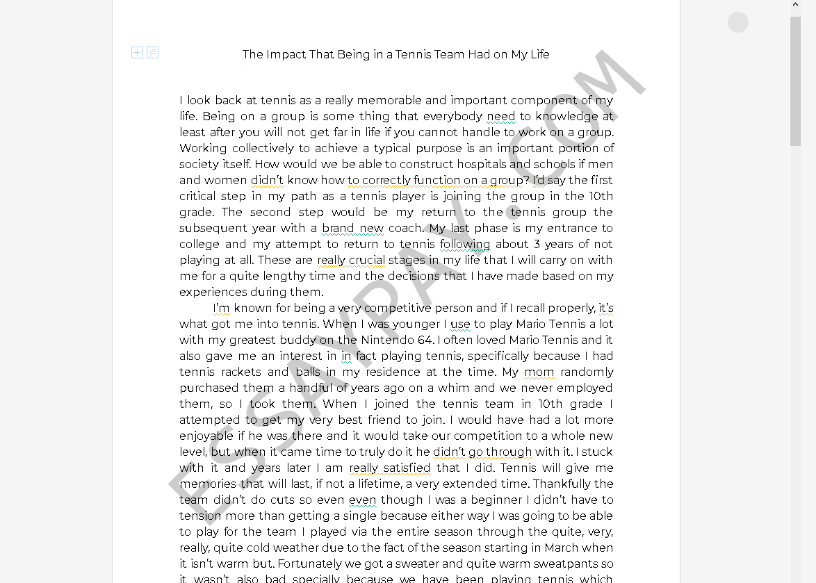 tennis essays - Free Essay Example