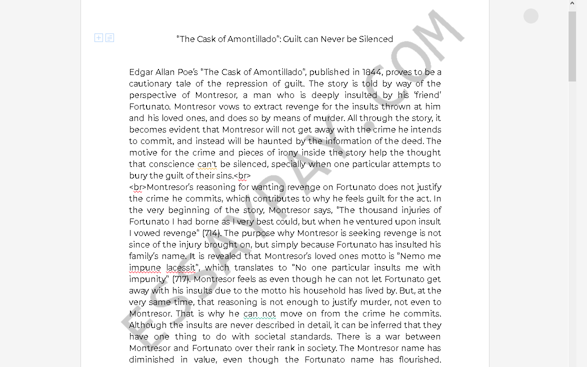 the cask of amontillado argumentative essay - Free Essay Example