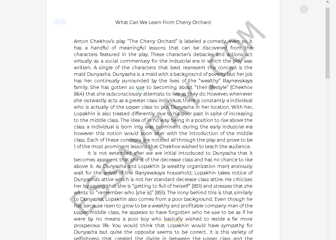 the cherry orchard essay - Free Essay Example