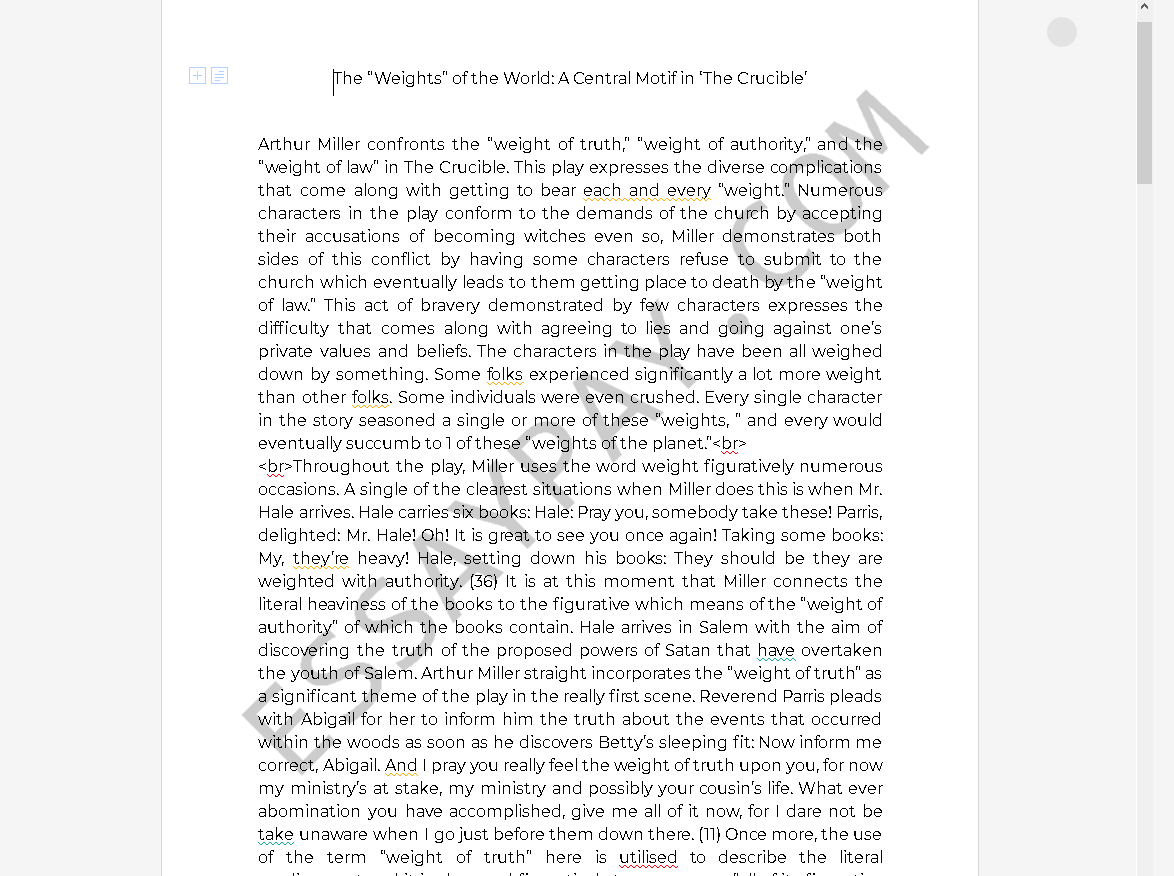 the crucible essay - Free Essay Example