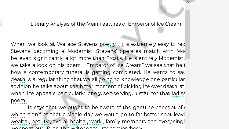 the emperor of ice cream analysis - Free Essay Example
