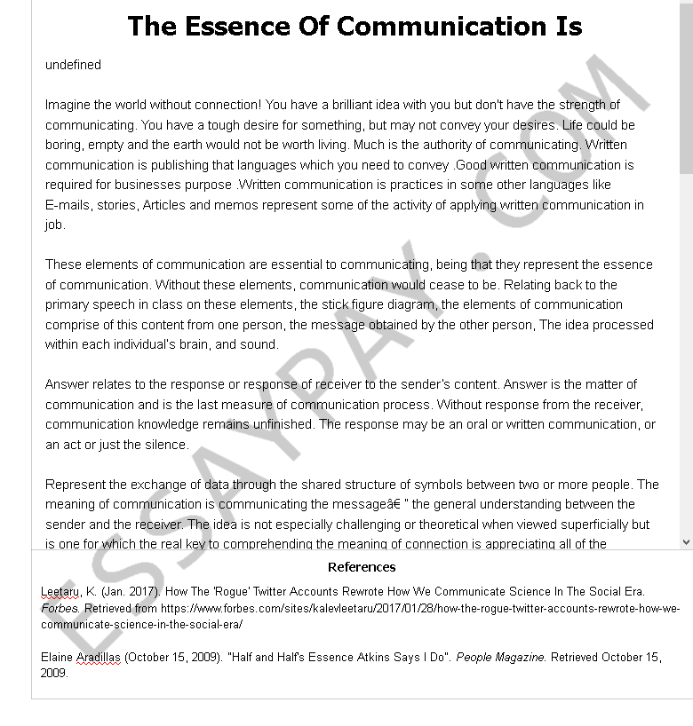 the essence of communication is - Free Essay Example
