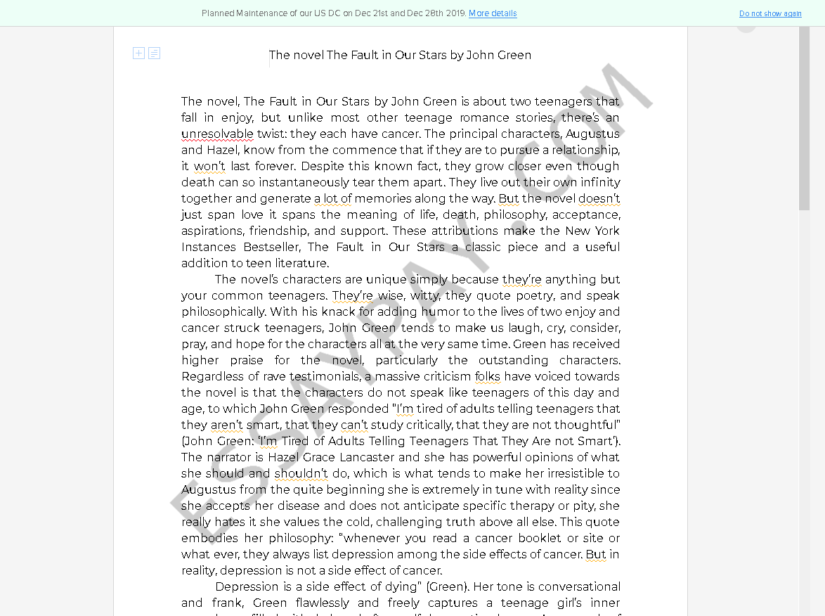 the fault in our stars book review essay - Free Essay Example