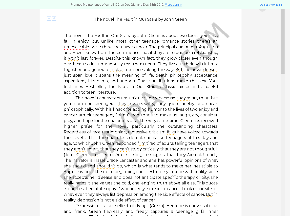 the fault in our stars book review essay