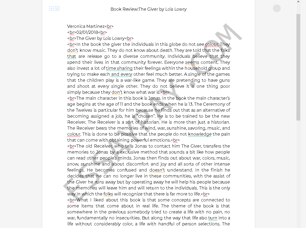 the giver book review essay - Free Essay Example