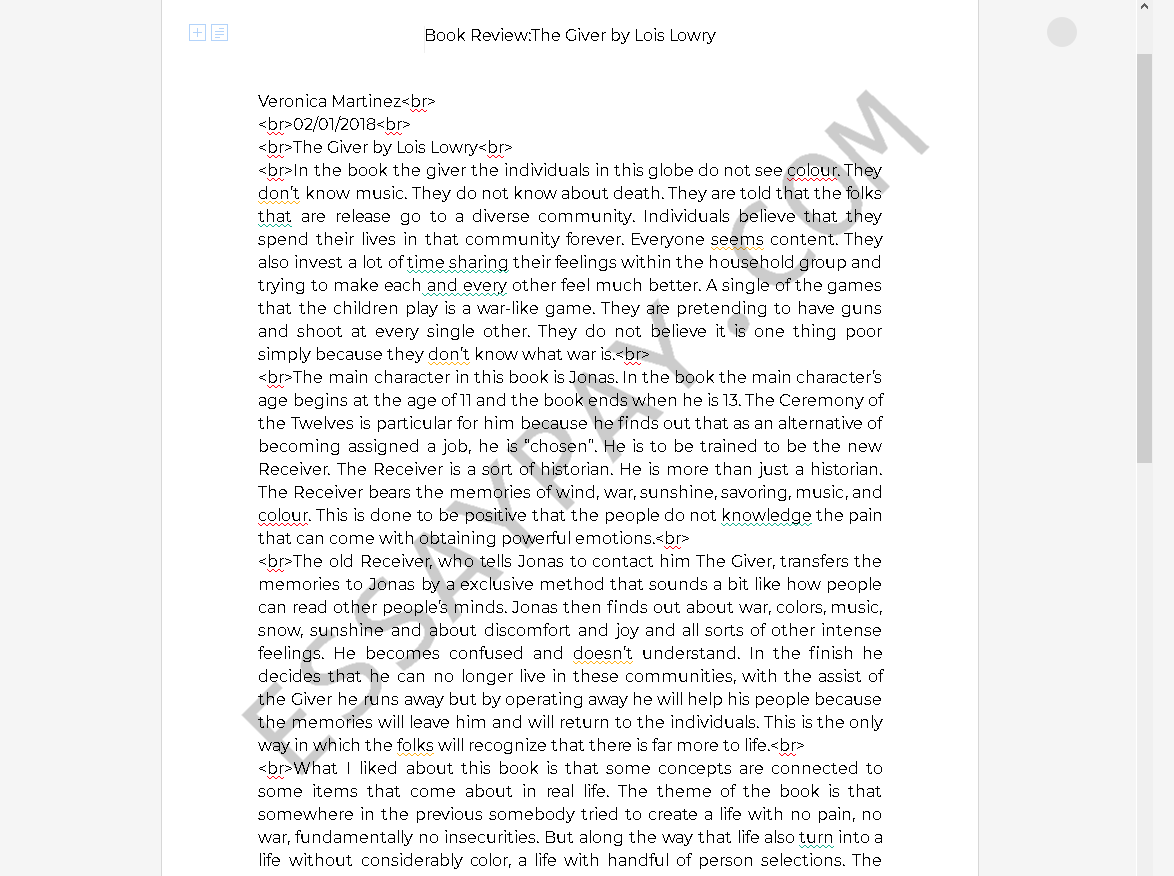 the giver analytical essay