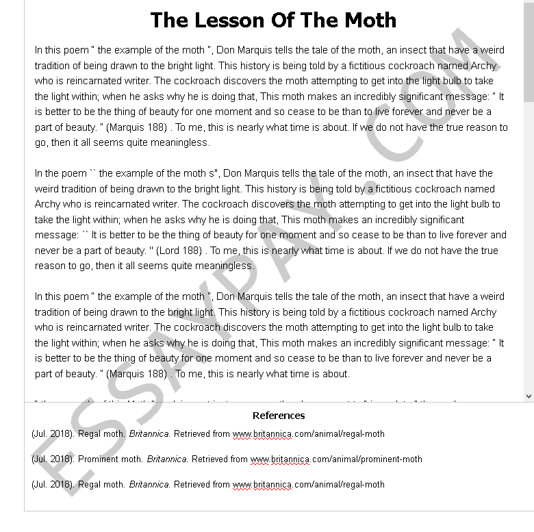 the lesson of the moth - Free Essay Example