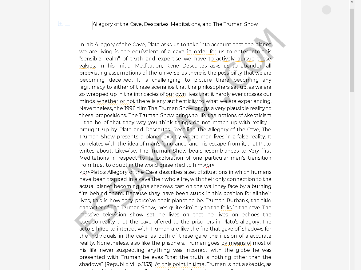 the truman show and the allegory of the cave essay