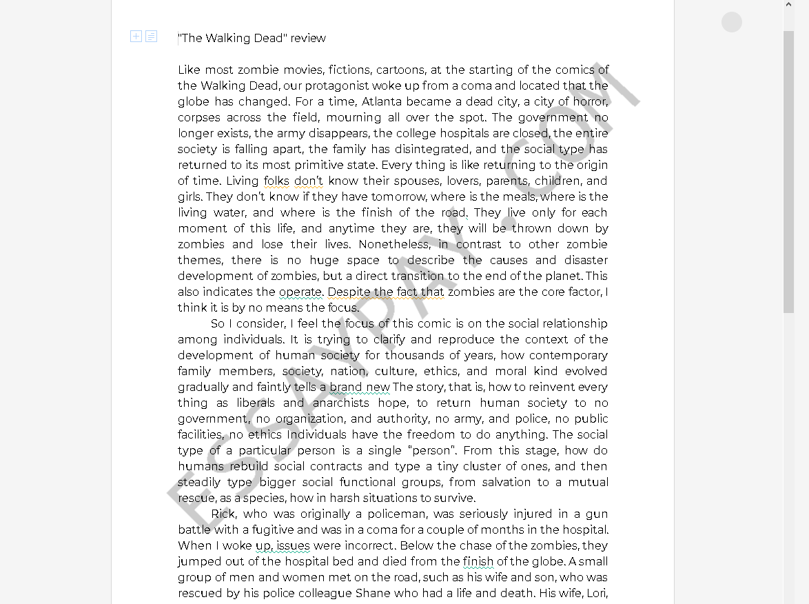 the walking dead essay - Free Essay Example