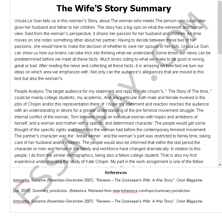 the wife's story summary - Free Essay Example