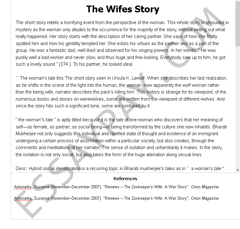 the wifes story - Free Essay Example