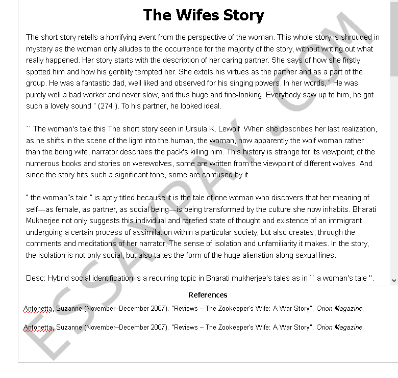 thesis statement for the wife's story