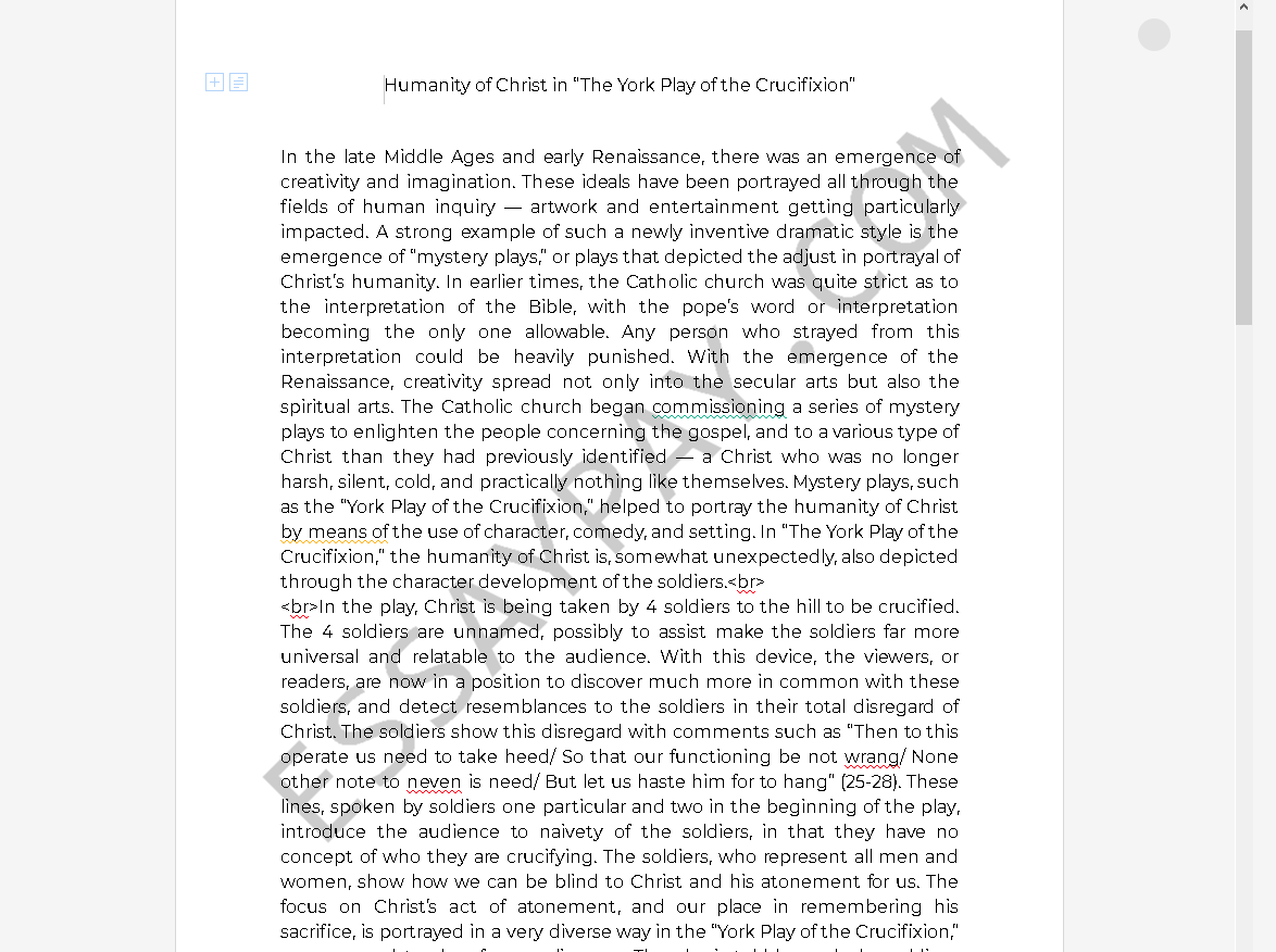 the york play of the crucifixion - Free Essay Example