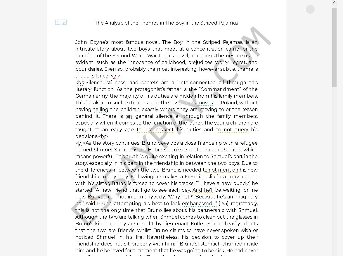 theme of the boy in the striped pajamas - Free Essay Example