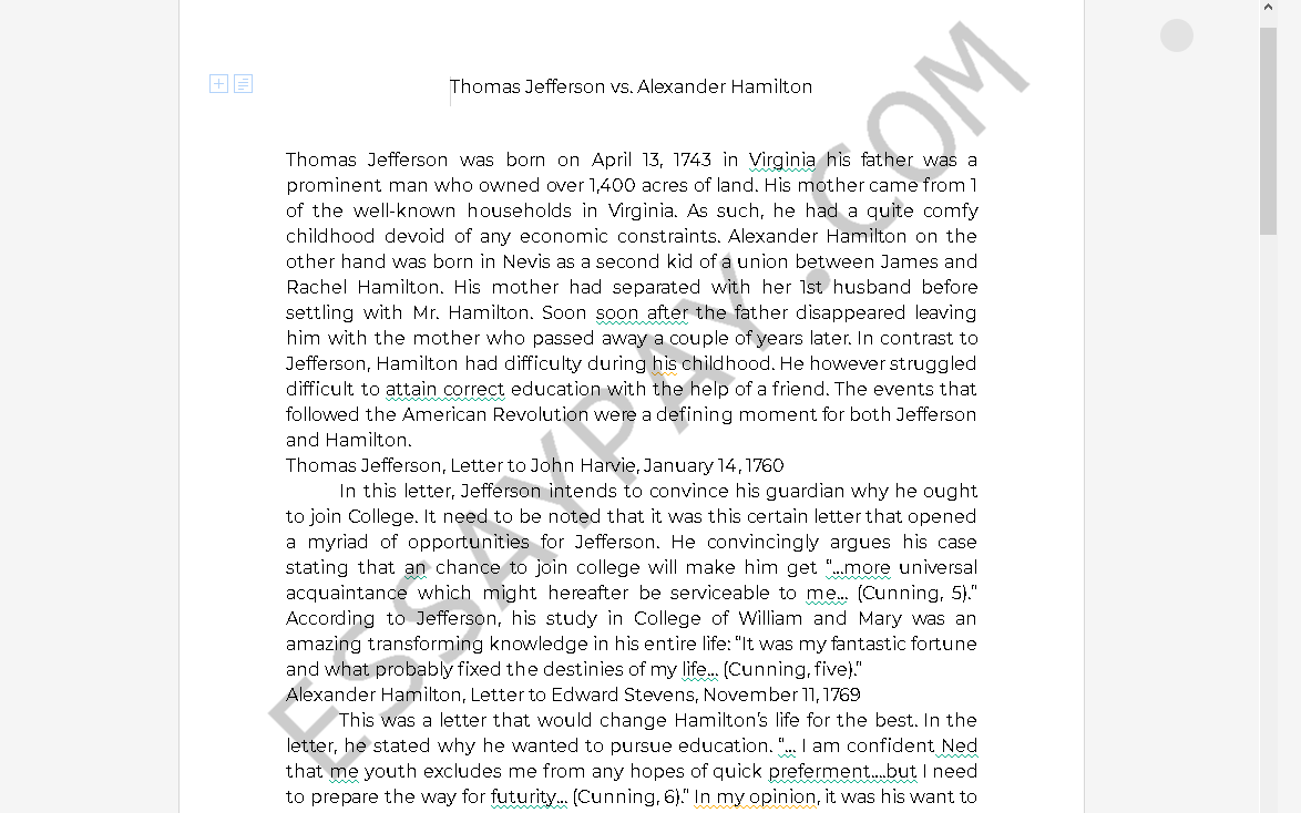 hamilton and jefferson essay