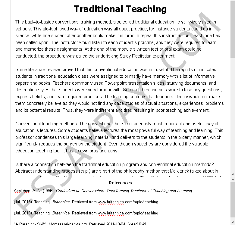 essay about traditional school