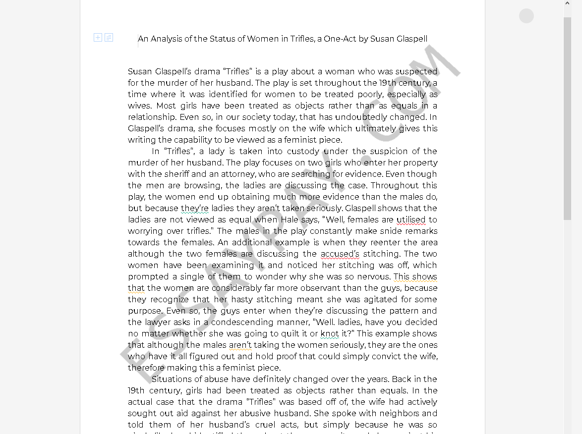 trifles analysis essay - Free Essay Example