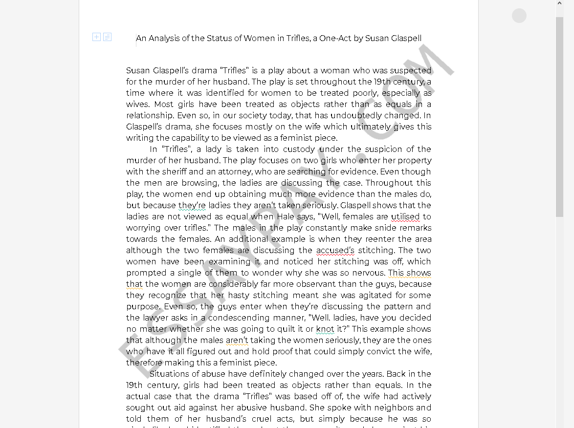 trifles susan glaspell essay