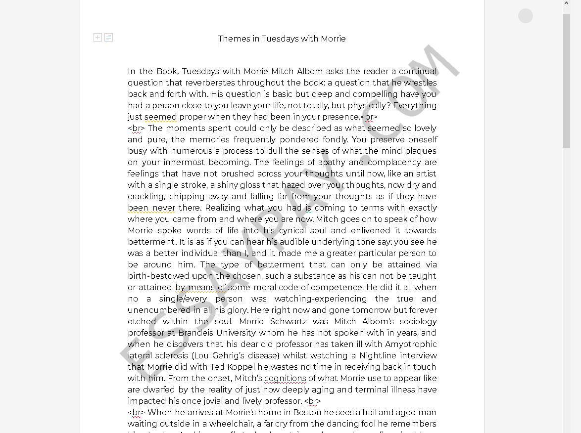 tuesdays with morrie essays - Free Essay Example