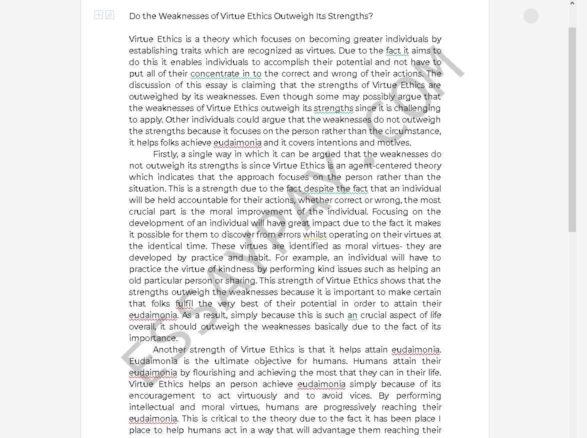 strengths and weaknesses of virtue ethics essay