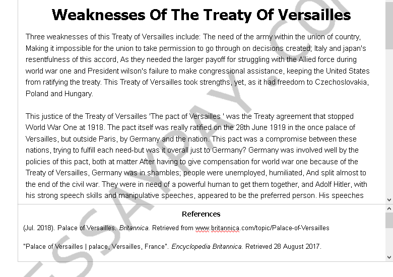 weaknesses of the treaty of versailles - Free Essay Example