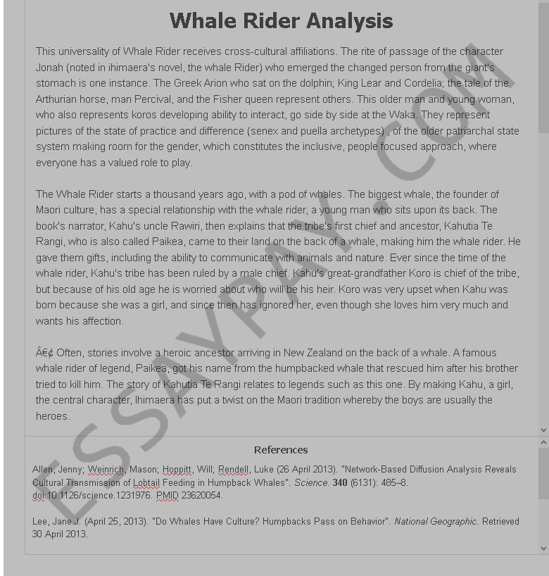 whale rider analysis - Free Essay Example