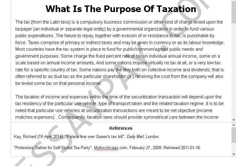what is the purpose of taxation - Free Essay Example
