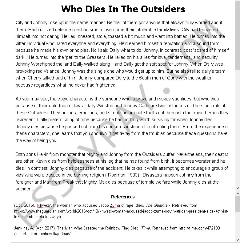 who dies in the outsiders - Free Essay Example