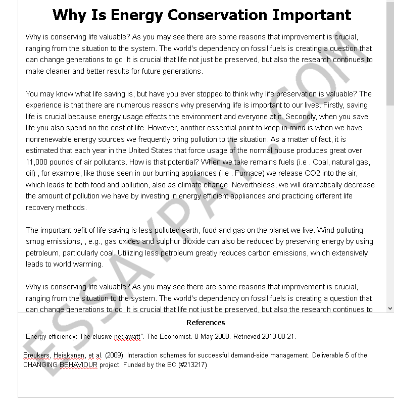 why is energy conservation important - Free Essay Example