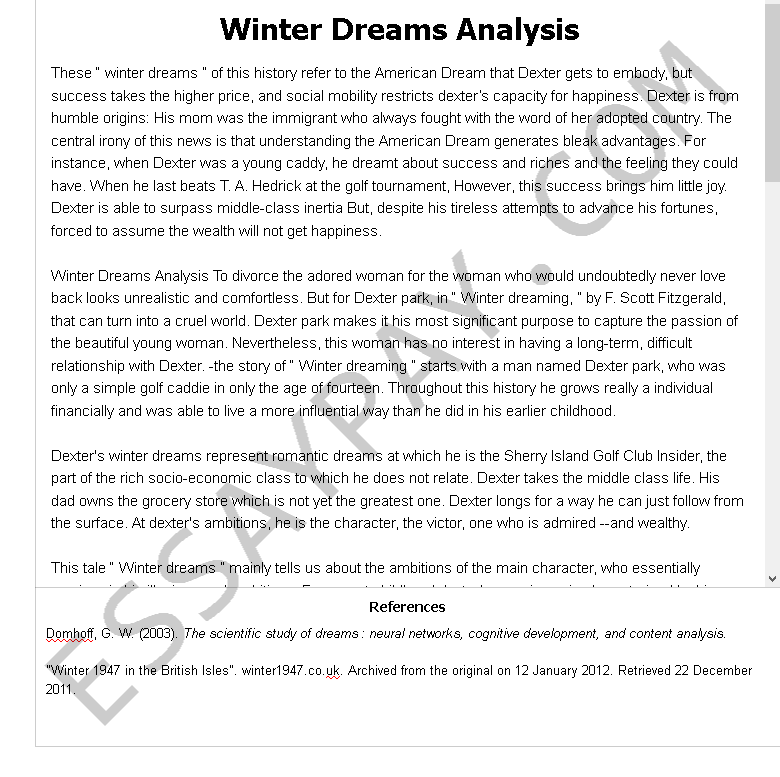 winter dreams essay questions