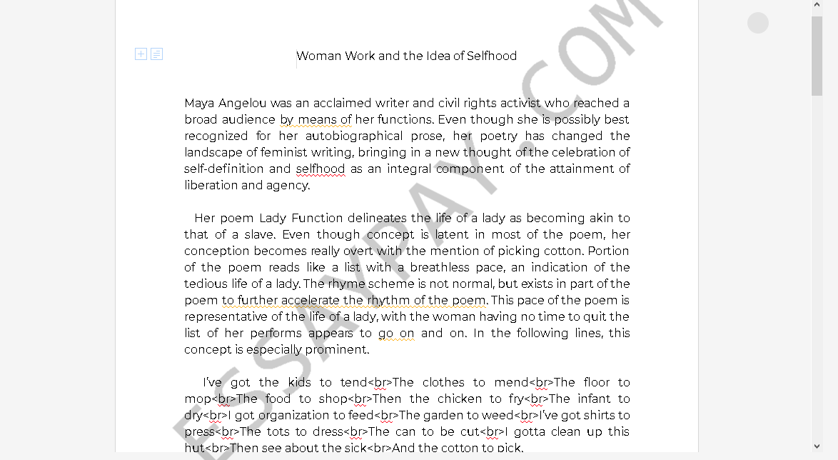 woman work analysis - Free Essay Example