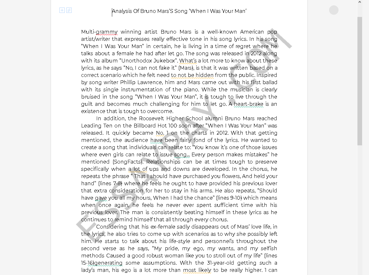 words to when i was your man - Free Essay Example