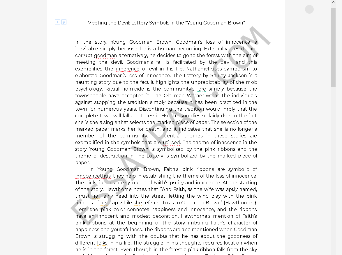 Essays About Young Goodman Brown | WOW Essays