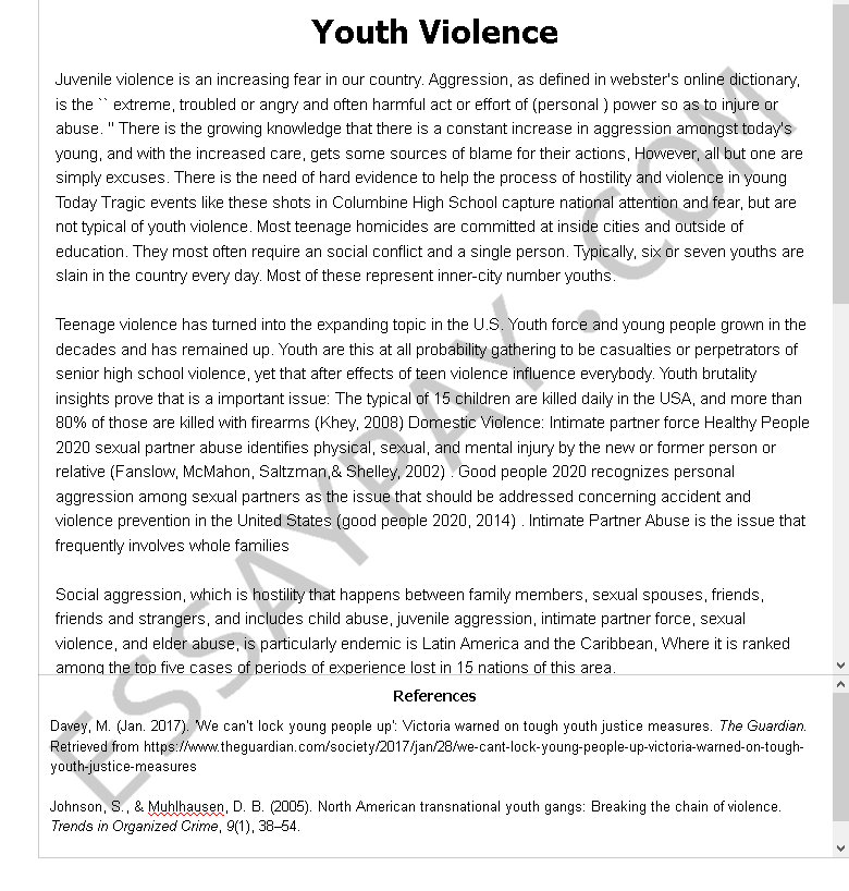 youth violence essay examples