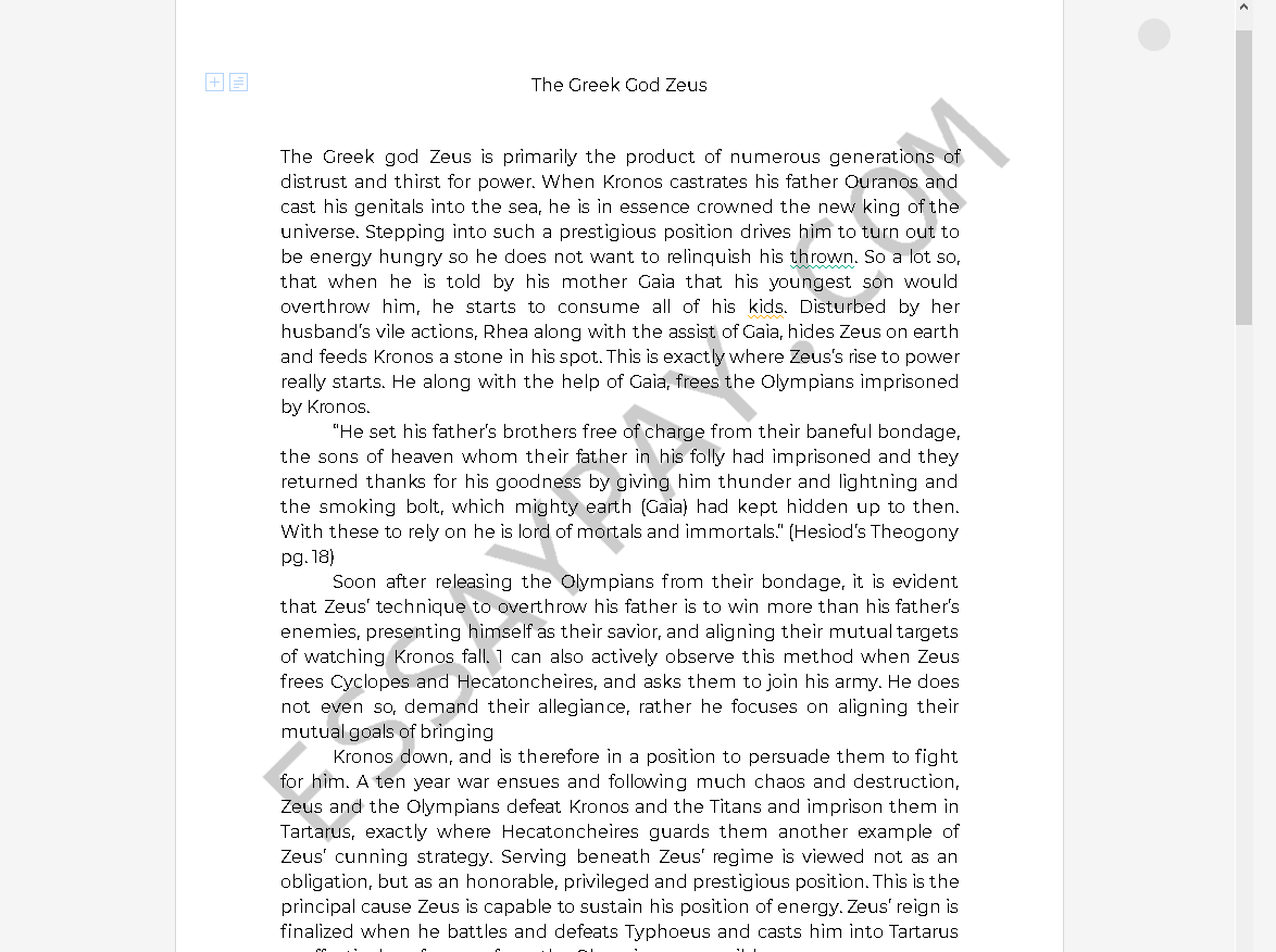 The Greek God Zeus: Essay Example, 1010 words | EssayPay